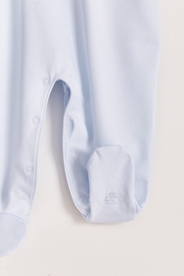 Premium Peruvian Pima Cotton Smock Pima Footed Playsuit For Infant. Foot detail view