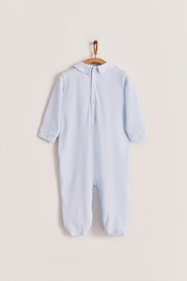 Premium Peruvian Pima Cotton Smock Pima Footed Playsuit For Infant. Back view