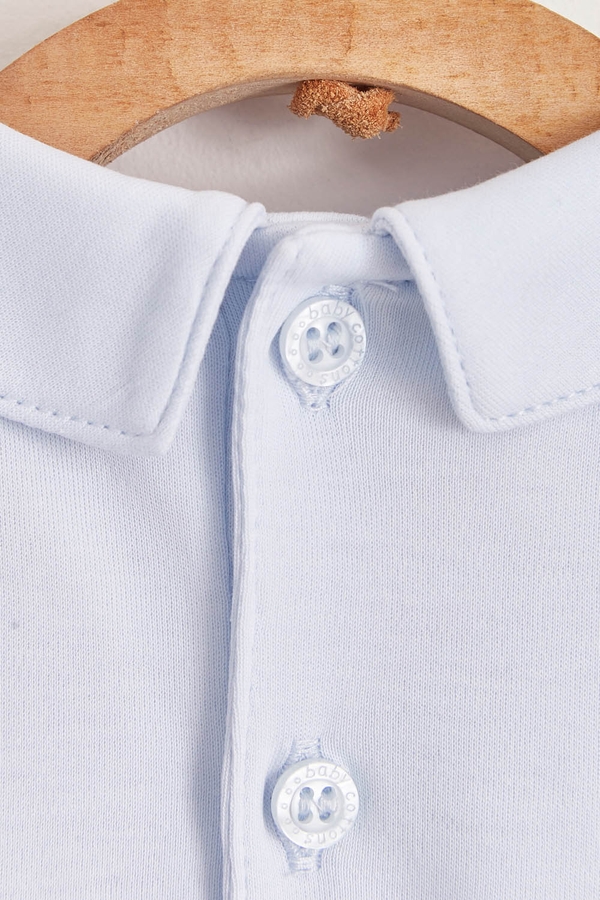 Premium Peruvian Pima Cotton Smock Pima Footed Playsuit For Infant. Bakc detail view