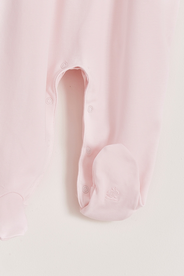 Premium Peruvian Pima Cotton Smock Pima Footed Playsuit For Infant. Foot detail view