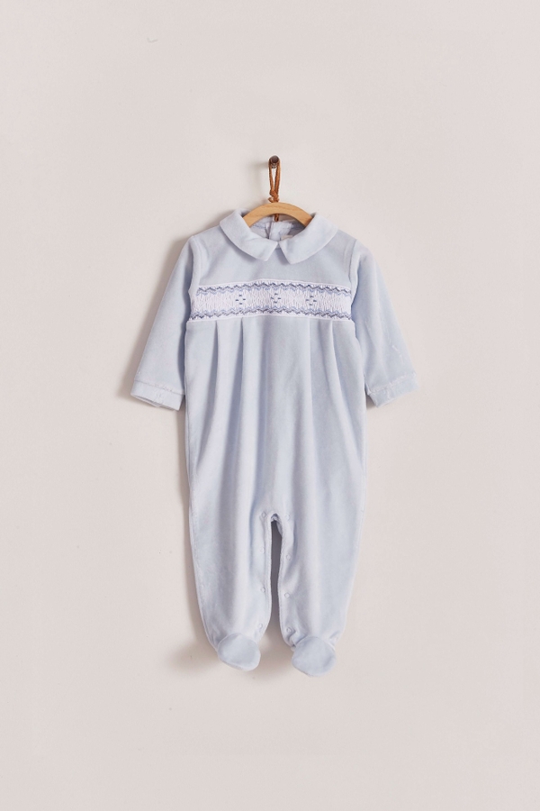 Smock Velour Footed Playsuit