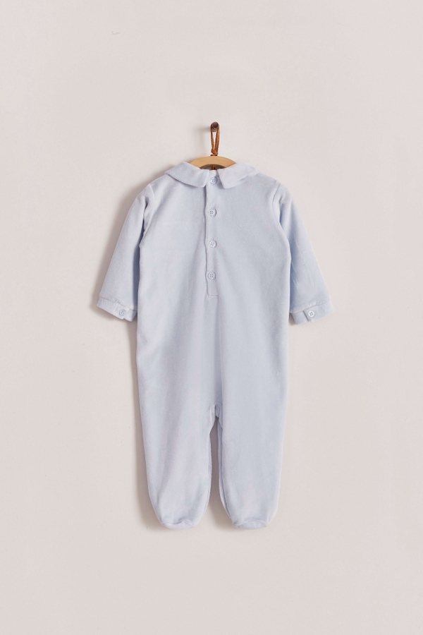 Premium Peruvian Pima Cotton Smock Plush Footed Playsuit For Infant. Back view