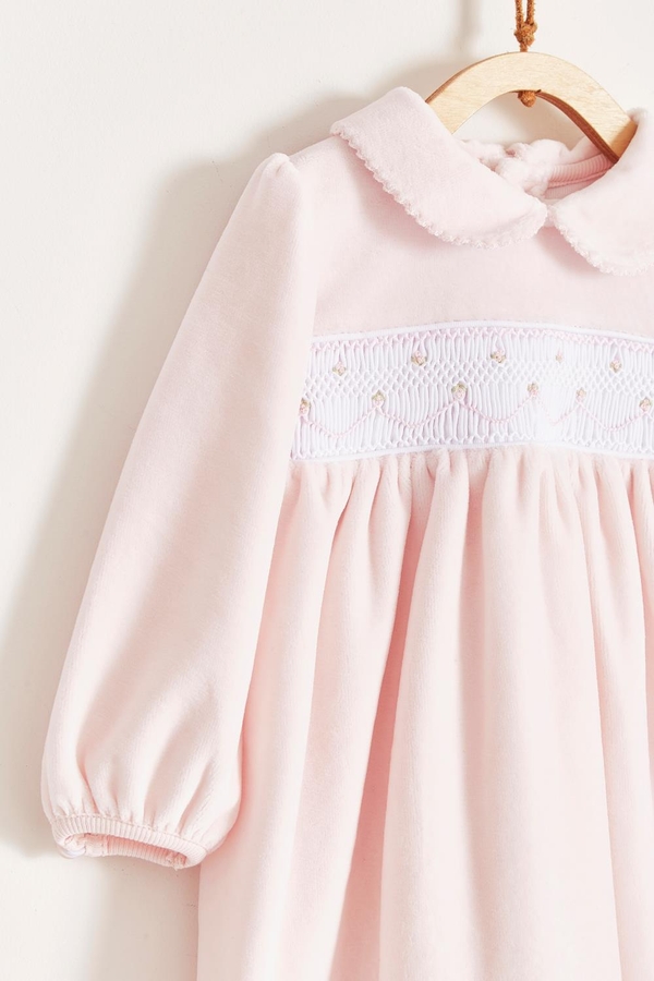Premium Peruvian Pima Cotton Smock Plush Footed Playsuit For Infant. Detail view