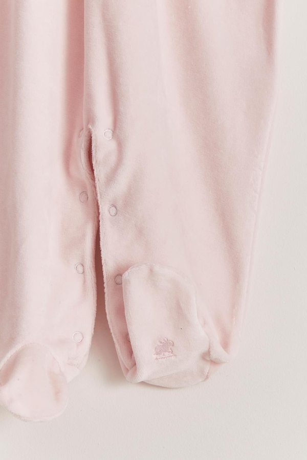 Premium Peruvian Pima Cotton Smock Plush Footed Playsuit For Infant. Foot detail view