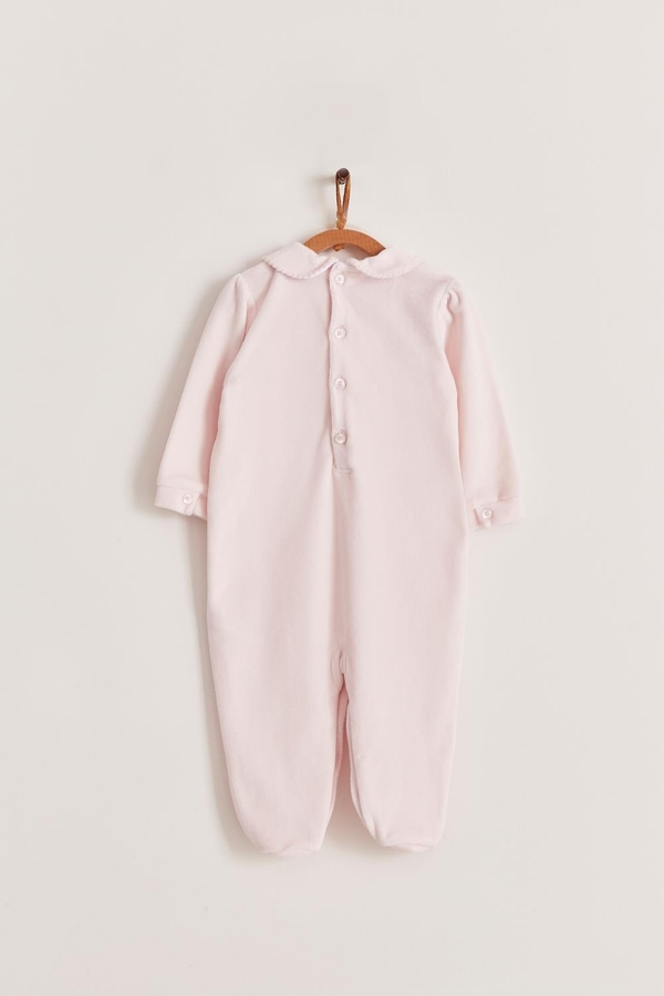 Premium Peruvian Pima Cotton Smock Plush Footed Playsuit For Infant. Back view