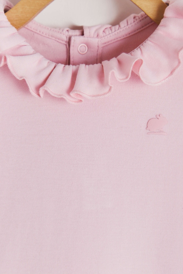 Premium Peruvian Pima Cotton Essentials Ruffle Romper for Infant. Collar Detail view