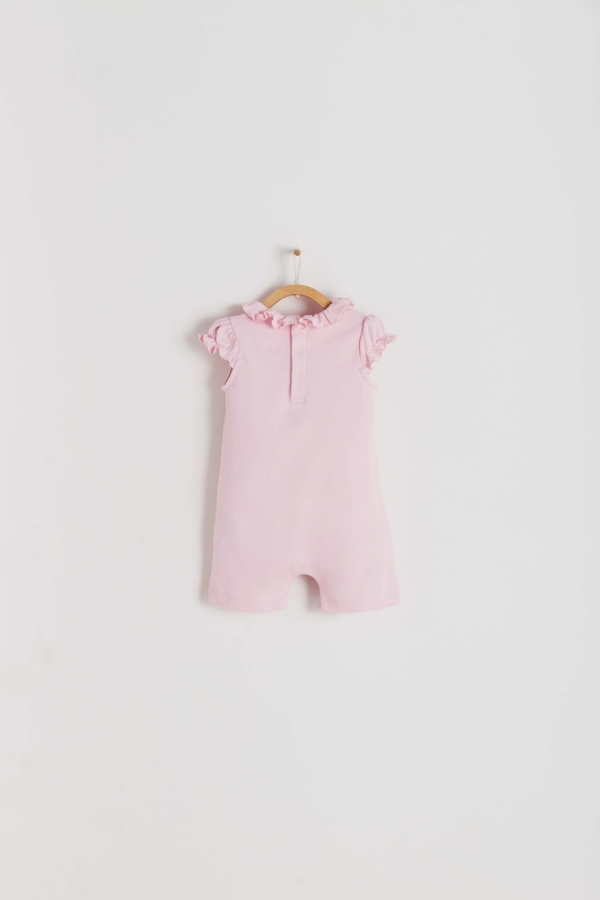 Premium Peruvian Pima Cotton Essentials Ruffle Romper for Infant. Back view