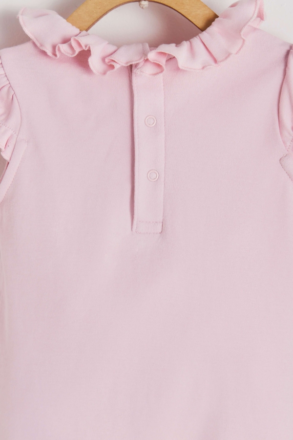 Premium Peruvian Pima Cotton Essentials Ruffle Romper for Infant. Back Detail view