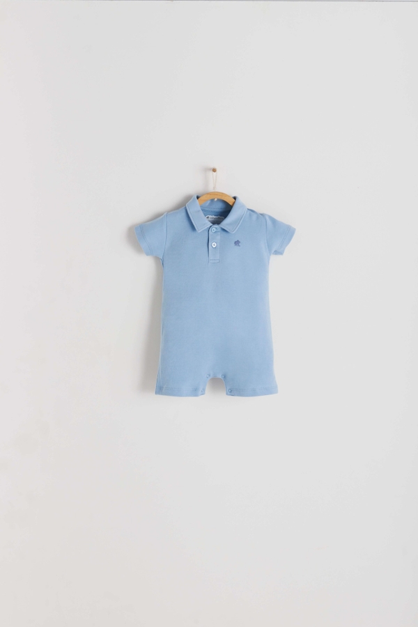 Premium Peruvian Pima Cotton Essentials Polo Romper for Infant. Front view