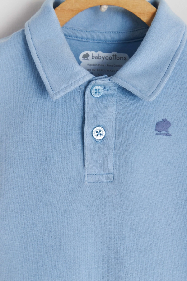 Premium Peruvian Pima Cotton Essentials Polo Romper for Infant. Collar detail view