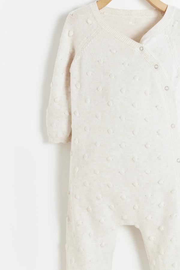 Premium Cotton My First Knit Knitted Playsuit for Infant. Detail view