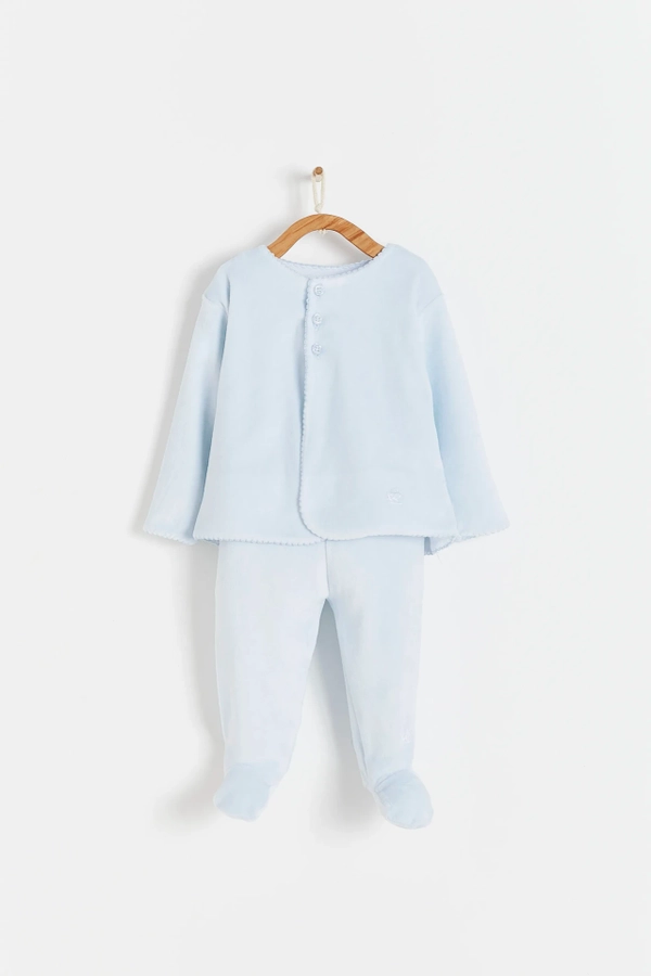 Light Blue Logo Plush Baby Set. Front View