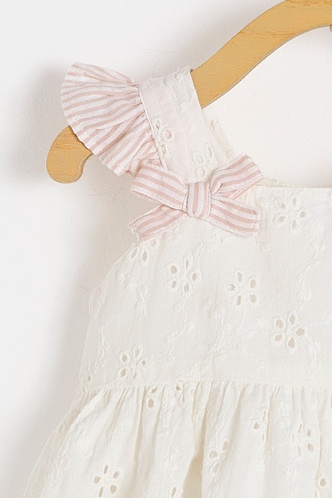 Premium Cotton Pali Dress for Infant. Fluttered strap and bow view