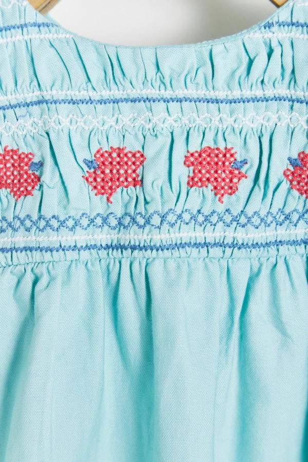 Premium Cotton Elle Dress for Infant. Embroidery detail view