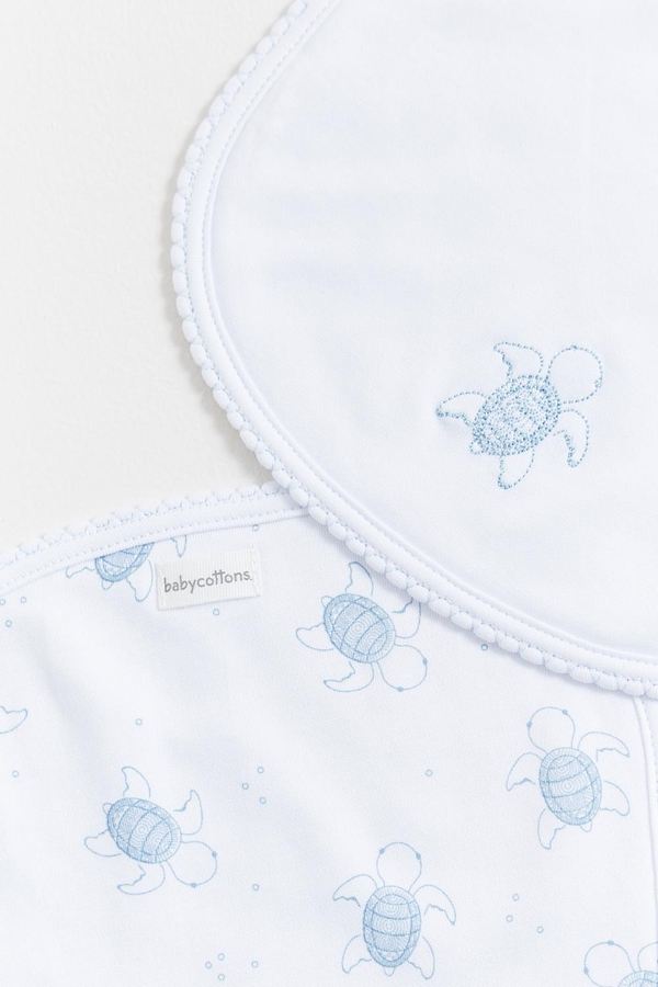 Premium Peruvian Pima Cotton Turtles Curve Burps 2-Pack for Infant. Pattern and embroidery view