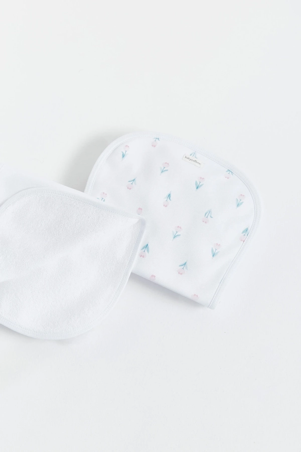 Premium Peruvian Pima Cotton Tulips Curve Burps 2-Pack for Infant. Reverse view