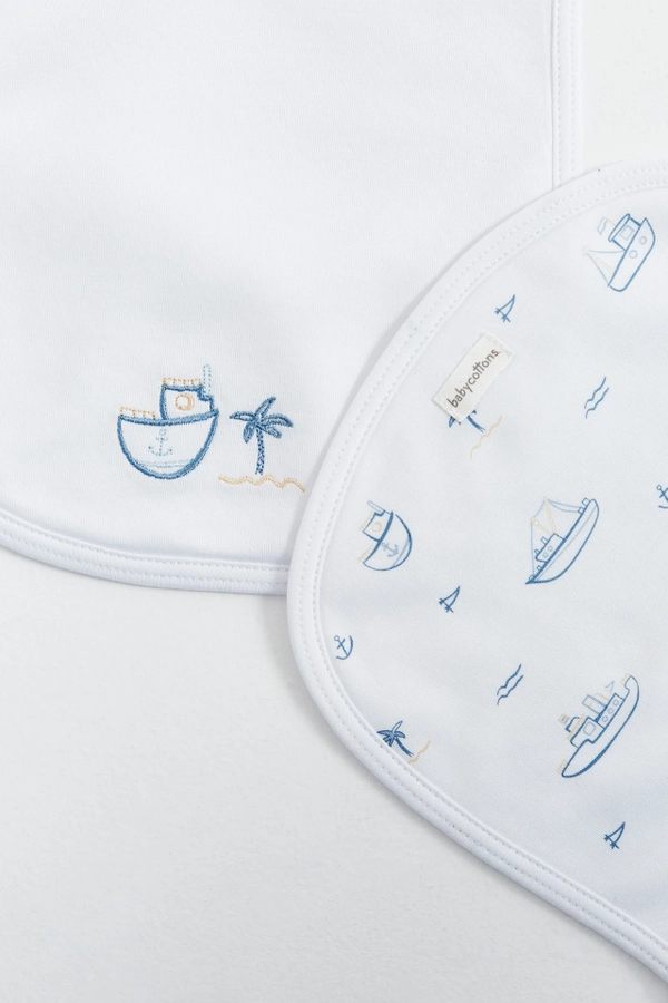 Premium Peruvian Pima Cotton Oceania Curve Burps 2-Pack for Infant. Embroidery and Pattern view