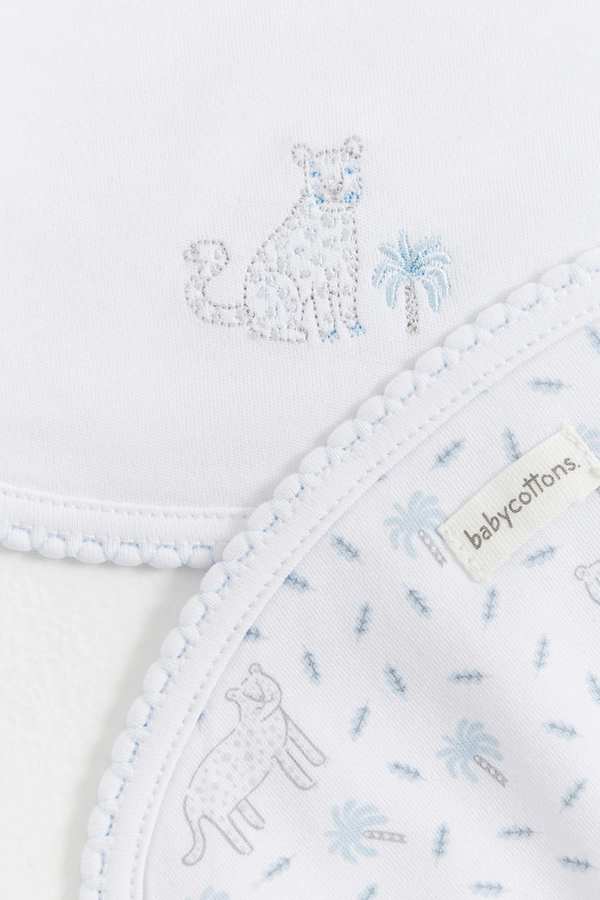 Premium Peruvian Pima Cotton Tiggy Curve Burps 2-Pack for Infant. Pattern and embroidery view
