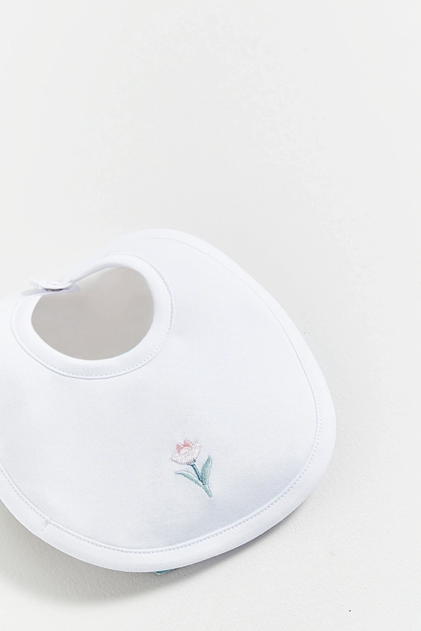 Premium Peruvian Pima Cotton Tulips Small Bib for Infant. Detail view