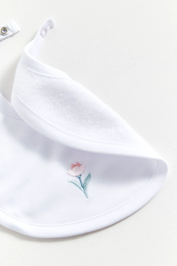 Premium Peruvian Pima Cotton Tulips Small Bib for Infant. Reverse view