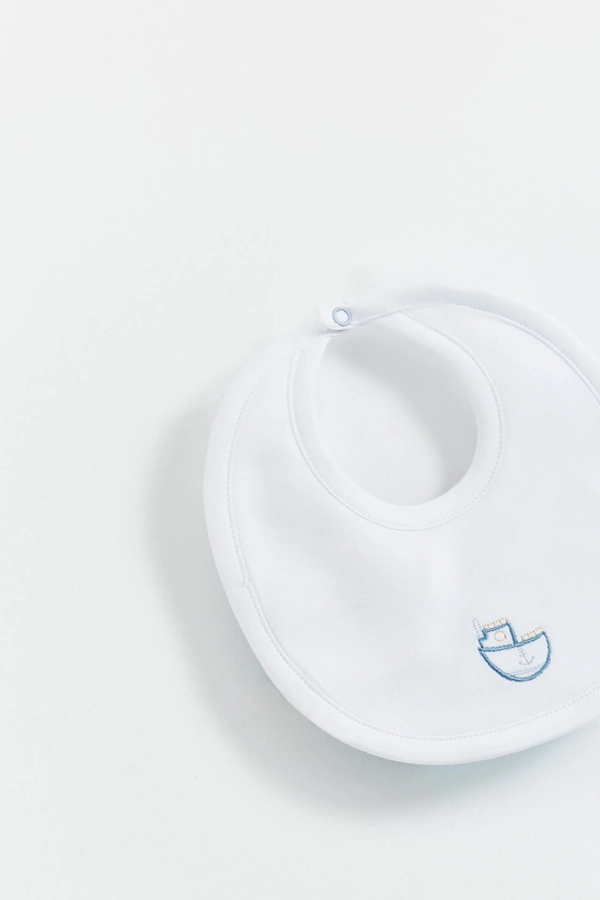 Premium Peruvian Pima Cotton Oceania Small Bib for Infant. Embroidery view