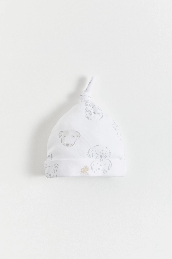 Premium Peruvian Pima Cotton Paws Knot Beanie for Infant. Front view
