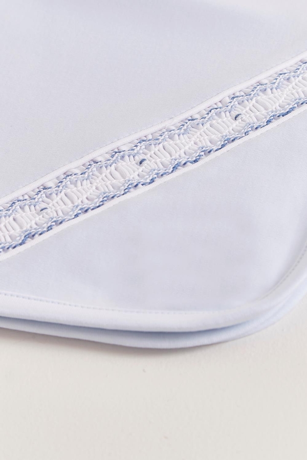 Premium Peruvian Pima Cotton Smock Receiving Blanket For Infant. Embroidery detail view