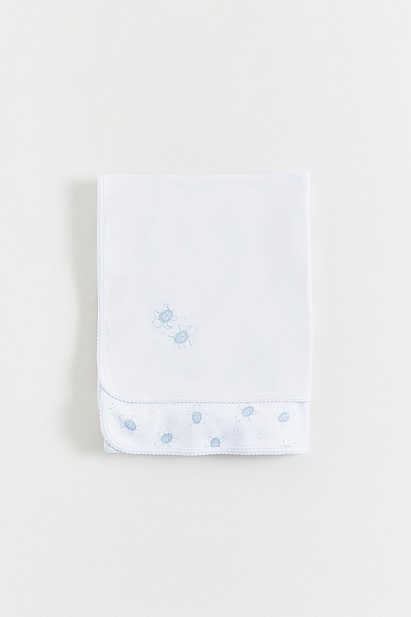 Premium Peruvian Pima Cotton Turtles Receiving Blanket for Infant. Front view