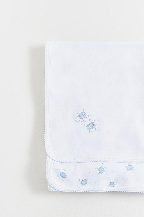 Premium Peruvian Pima Cotton Turtles Receiving Blanket for Infant. Embroideru view