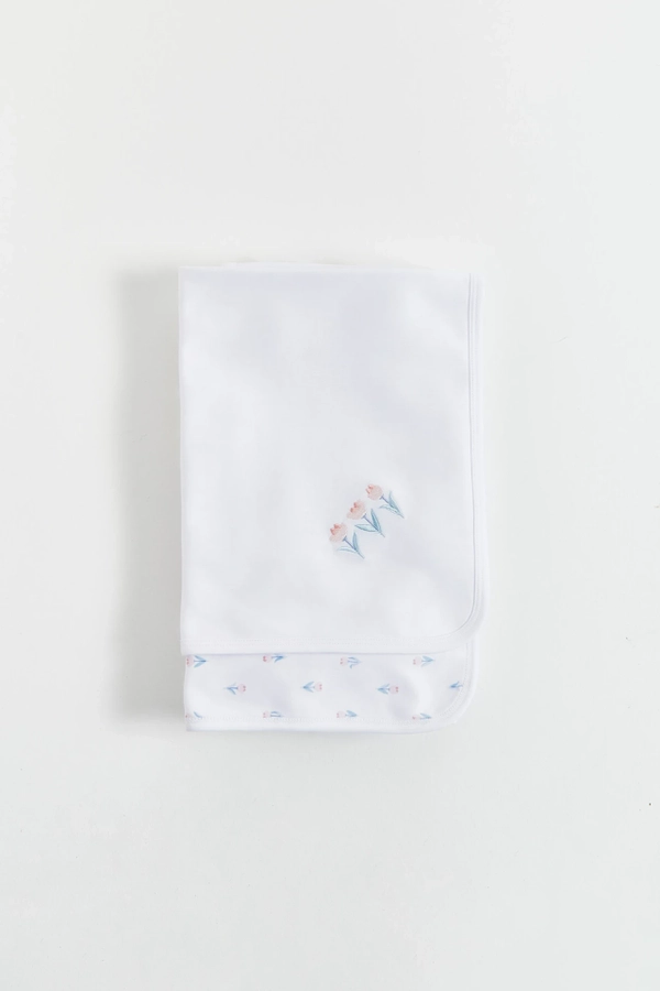 Premium Peruvian Pima Cotton Tulips Receiving Blanket for Infant. Front view