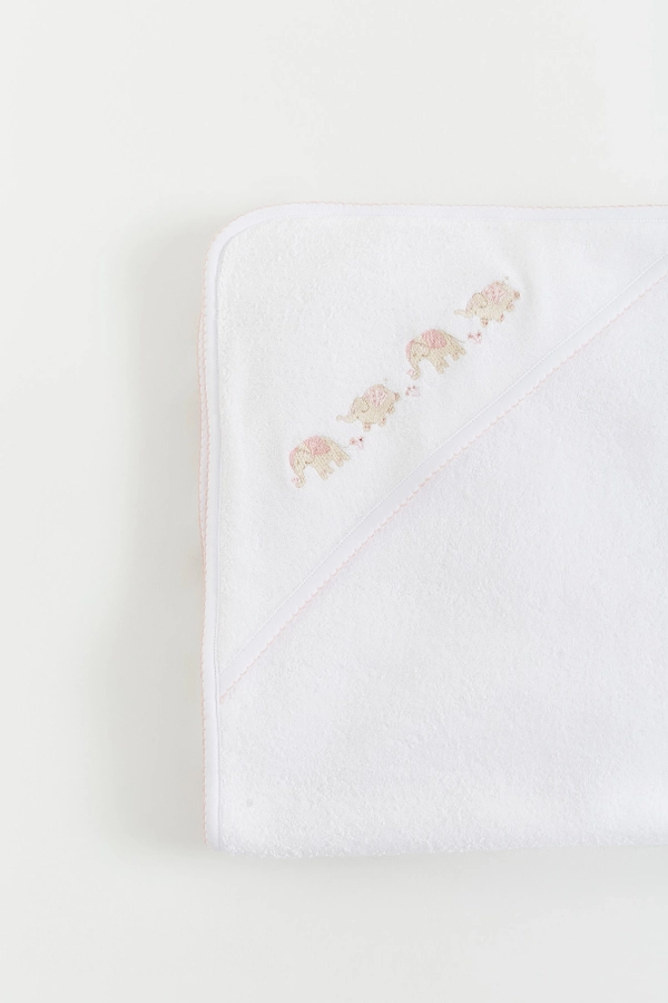 Premium Cotton Tika Small Hooded Towel for Infant. Front view