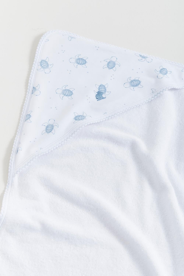 Premium Cotton Turtles Small Hooded Towel for Infant. Hood view