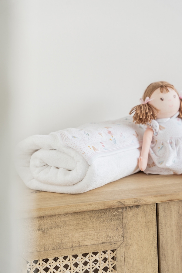 Premium Cotton Delphine Large Hooded Towel for Toddler. Towel and Doll view